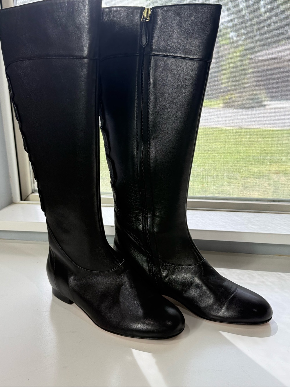Sarah Flint Black Leather Knee-High Boots, Handmade in Italy, Size 36